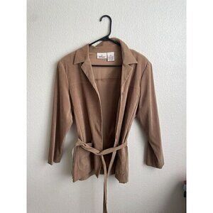 Worthington Petite Blazer‎ Jacket Tie Front Career Casual Tan Size 12P